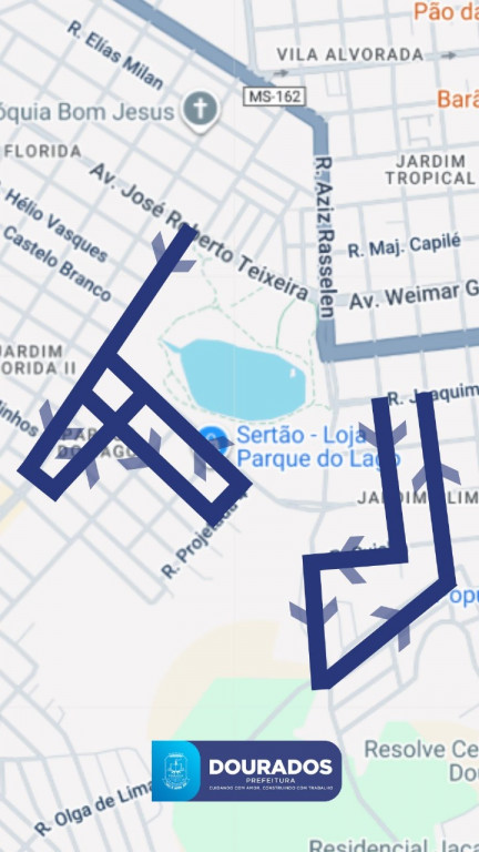 Mapa mostra sentido mão única das ruas