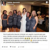 Casamento: convidadas usam vestidos iguais e noiva posta foto com comentário hilário