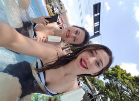 Piscina, celulares prova d’água e gatas molhadas no centro de Dourados