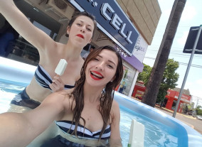 Piscina, celulares prova d’água e gatas molhadas no centro de Dourados