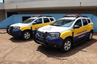 Guarda Municipal recebe três novas viaturas. Os veículos foram adquiridos com recursos do Fundo Municipal de Segurança Pública.